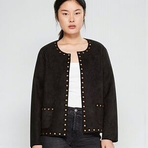 Carmen Marc Valvo Black Faux Suede Studded Jacket Stretch Soft Blazer XL